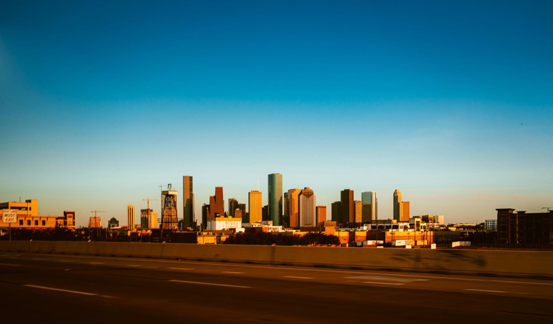 Houston, Texas downtown skyline at golden hour